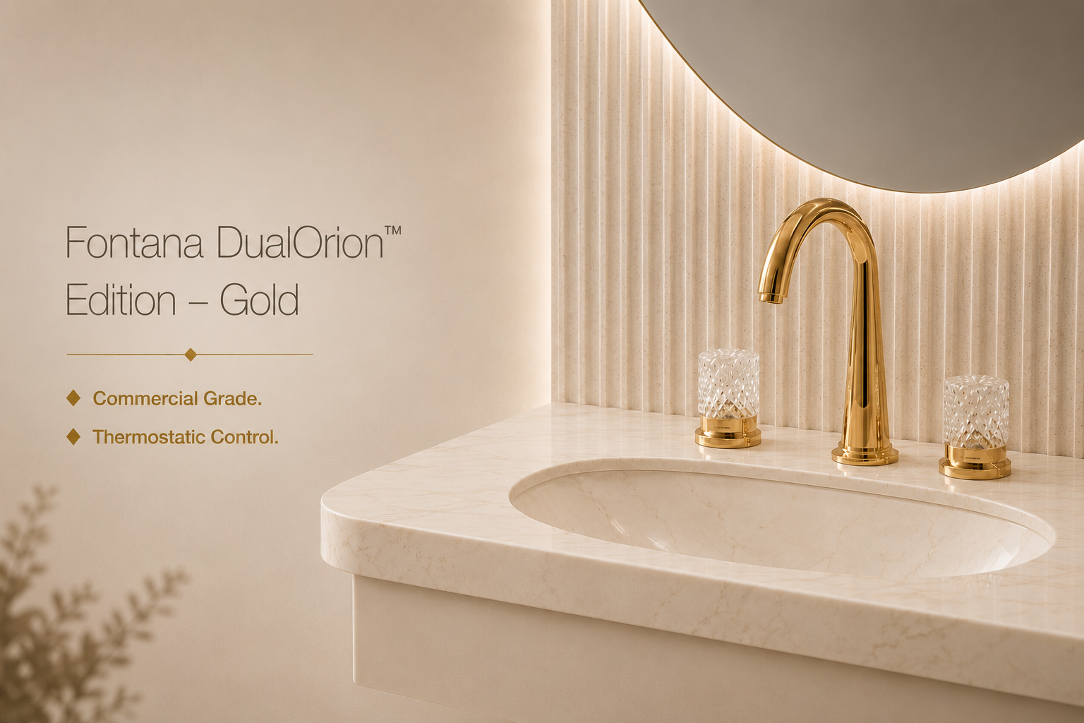 Fontana DualOrion Edition Gold Thermostatic Two Handle Bathroom Faucet with Round Crystal Handles